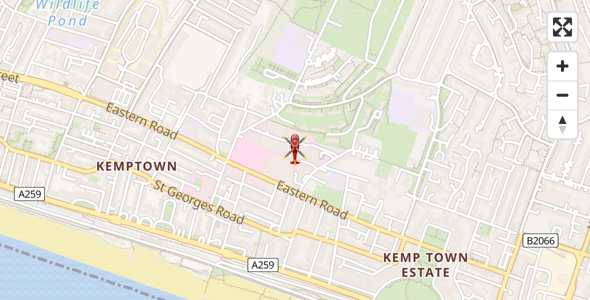 Flight path map showing Air Ambulance Helicopter route from Brighton to Brighton