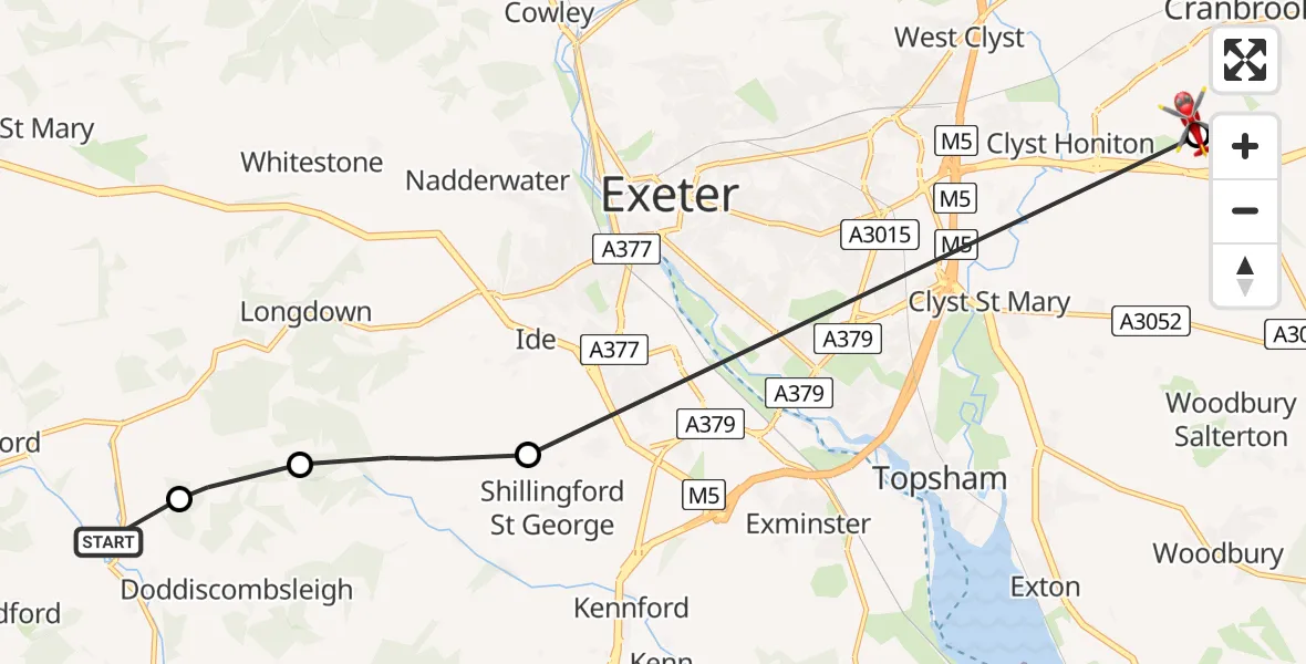 Routekaart van de vlucht: Air Ambulance Helicopter to Exeter International Airport