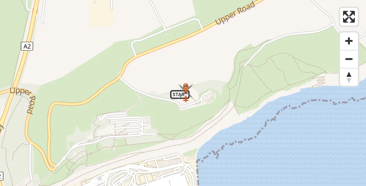 Flight path map showing Coastguard Helicopter route from Langdon Battery Heliport to Langdon Battery Heliport