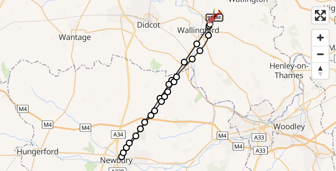 Flight path map showing Air Ambulance Helicopter route from RAF Benson to RAF Benson