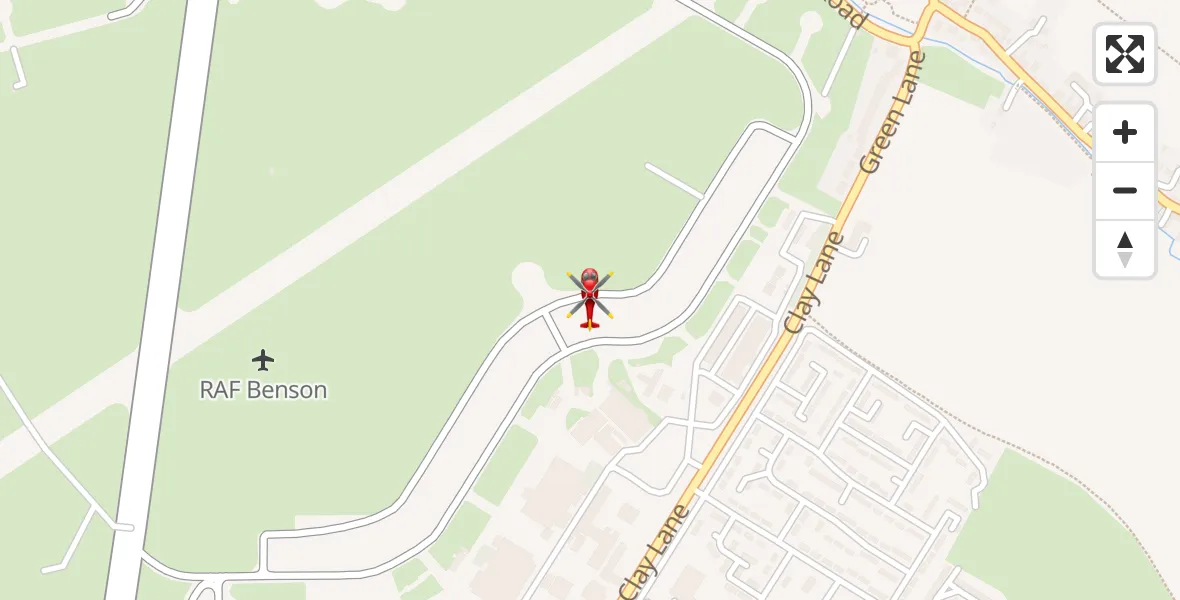 Flight path map showing Air Ambulance Helicopter route from RAF Benson to RAF Benson