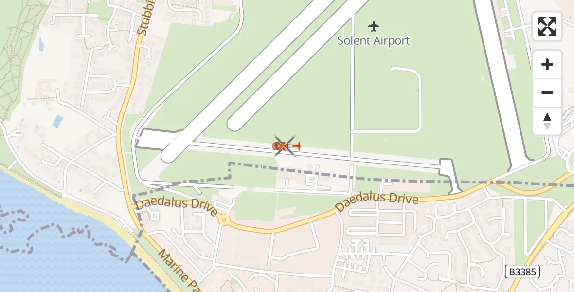 Flight path map showing Coastguard Helicopter route from Solent Airport to Solent Airport