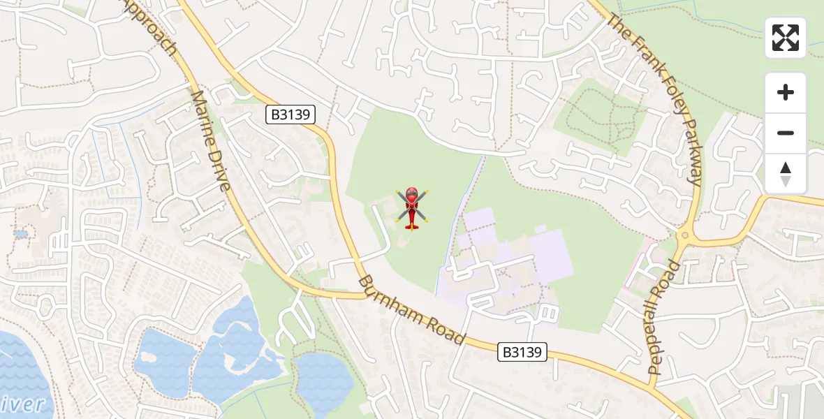 Flight path map showing Air Ambulance Helicopter route from Burnham-on-Sea to Burnham-on-Sea