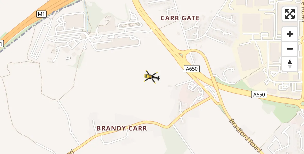 Flight path map showing Police Helicopter route from Wakefield to Wakefield