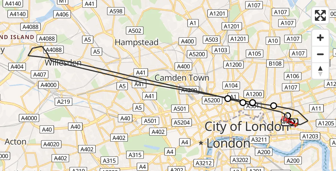 Flight route Air Ambulance Helicopter Royal London Hospital - Royal London Hospital, 01 April 2026, 18:11