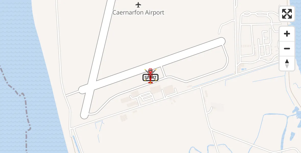 Flight path map showing Air Ambulance Helicopter route from Caernarfon Airport to Caernarfon Airport