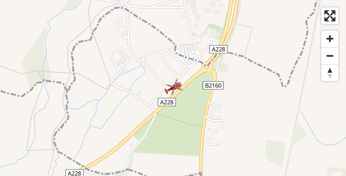 Flight path map showing Air Ambulance Helicopter route from Yalding to Yalding