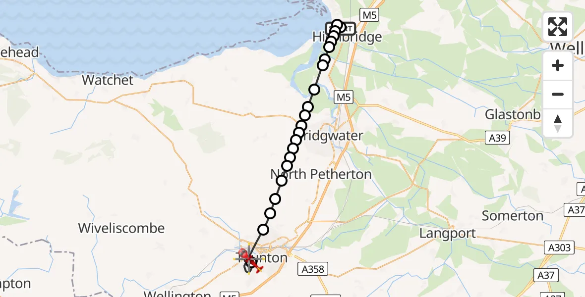 Routekaart van de vlucht: Air Ambulance Helicopter to Musgrove Hospital