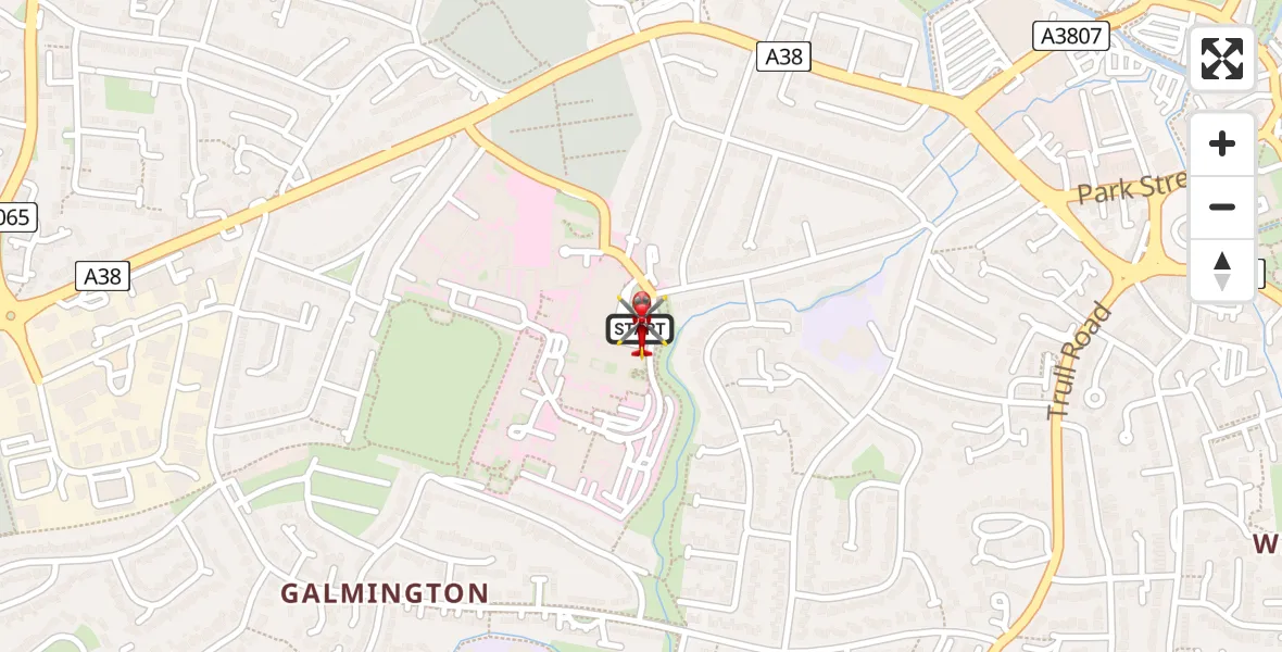 Flight path map showing Air Ambulance Helicopter route from Musgrove Hospital to Musgrove Hospital