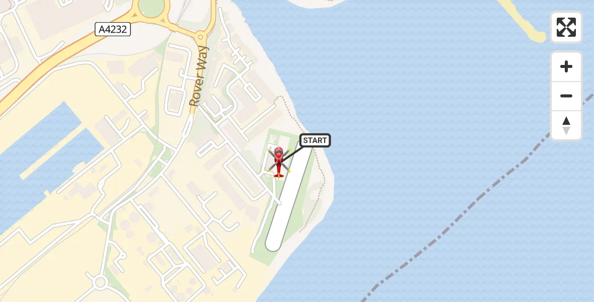 Flight path map showing Air Ambulance Helicopter route from Cardiff Heliport to Cardiff Heliport