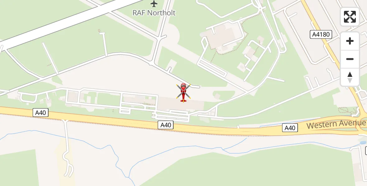 Flight path map showing Air Ambulance Helicopter route from RAF Northolt to RAF Northolt