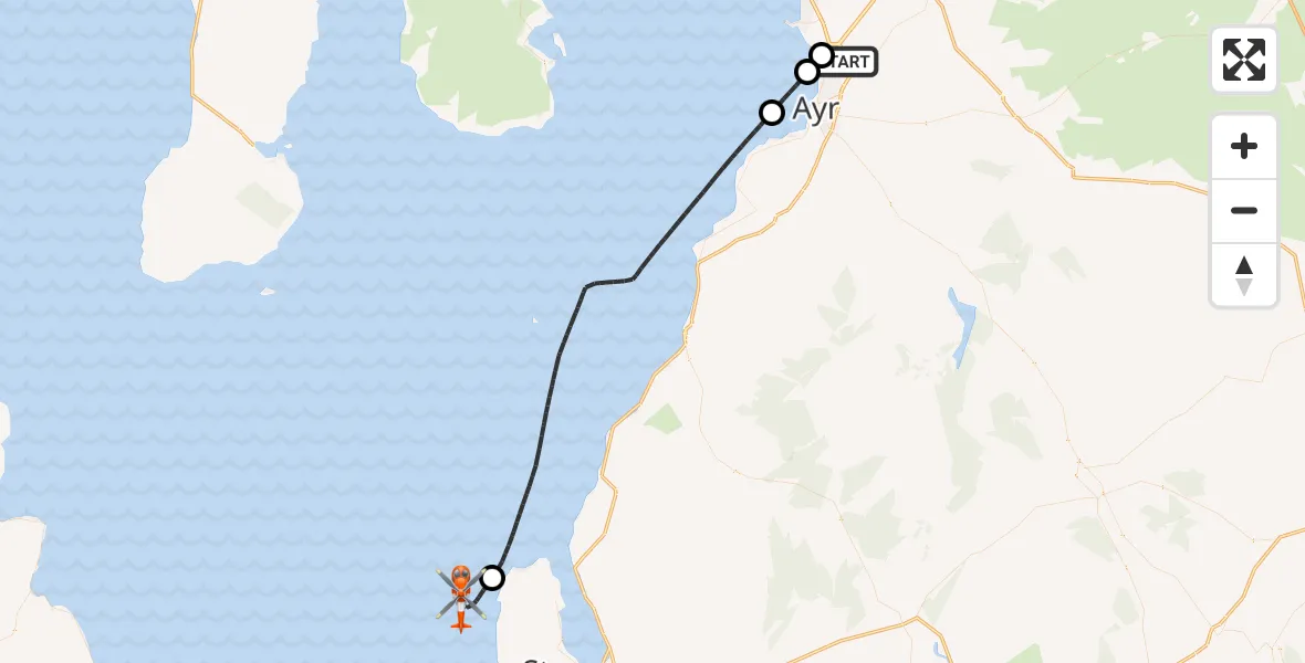 Flight path map showing Coastguard Helicopter route from Glasgow Prestwick Airport to Irish Sea