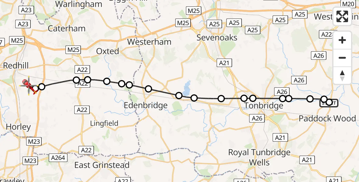 Routekaart van de vlucht: Air Ambulance Helicopter to Redhill Aerodrome
