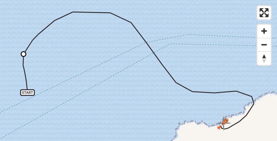 Flight path map showing Coastguard Helicopter route from Irish Sea to Inner Seas