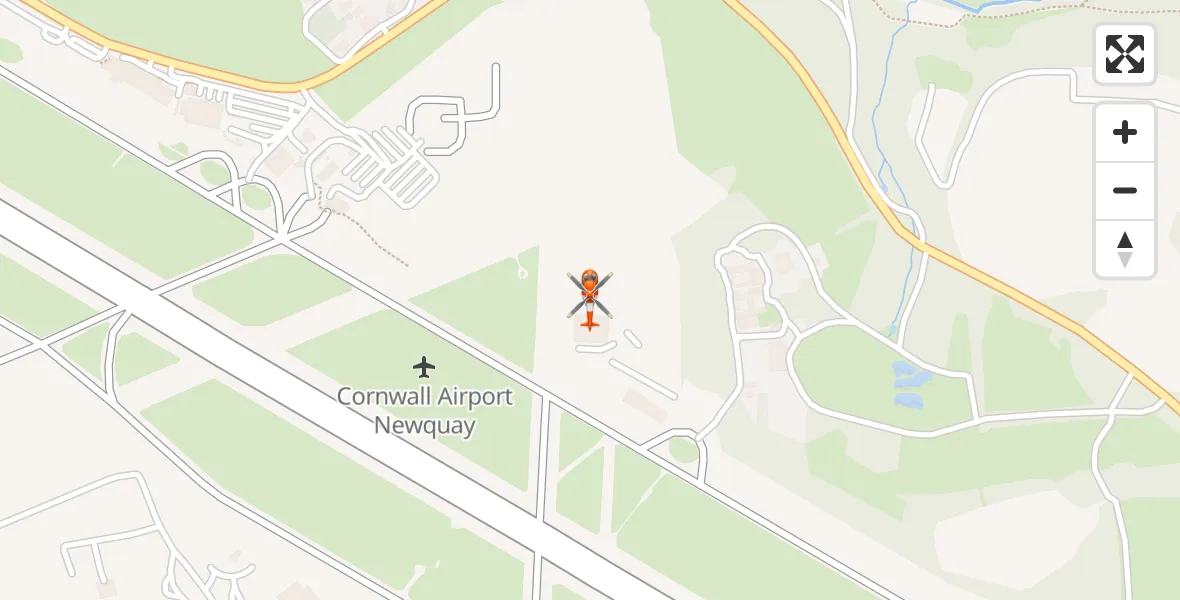 Flight path map showing Coastguard Helicopter route from Cornwall Airport Newquay to Cornwall Airport Newquay