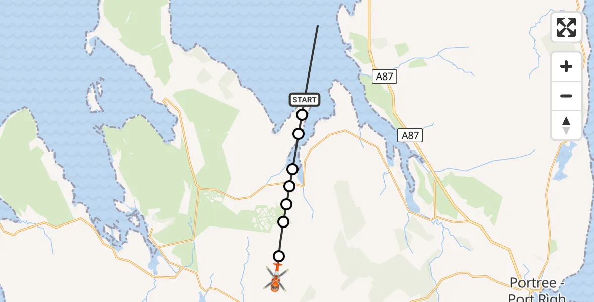 Flight path map showing Coastguard Helicopter route from Highland to Highland
