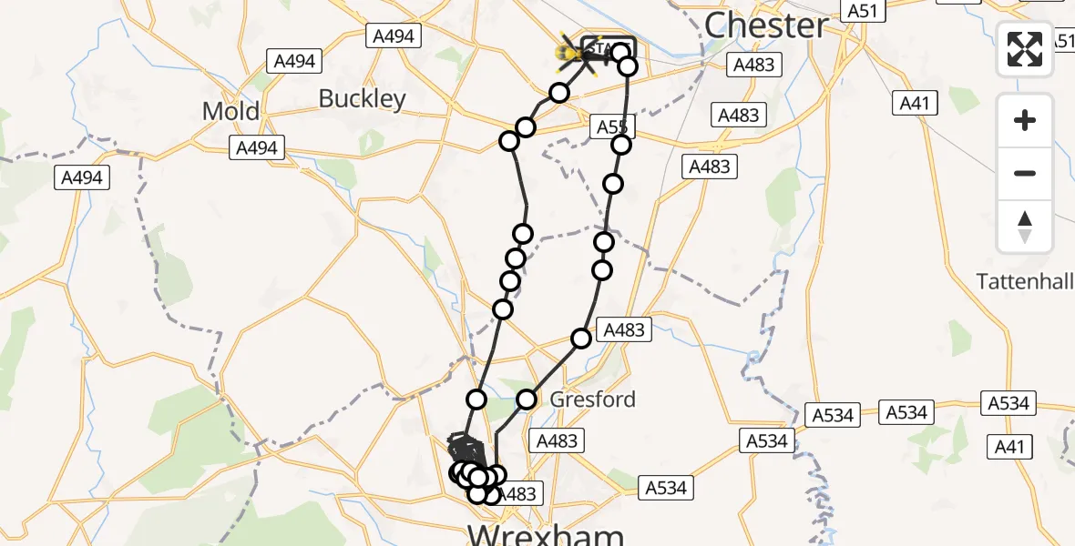 Routekaart van de vlucht: Police Helicopter to Hawarden Airport