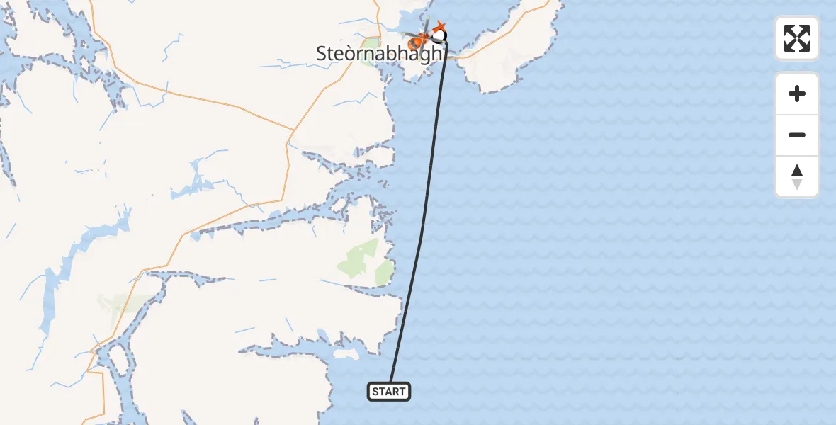 Flight path map showing Coastguard Helicopter route from Inner Seas to Stornoway Airport