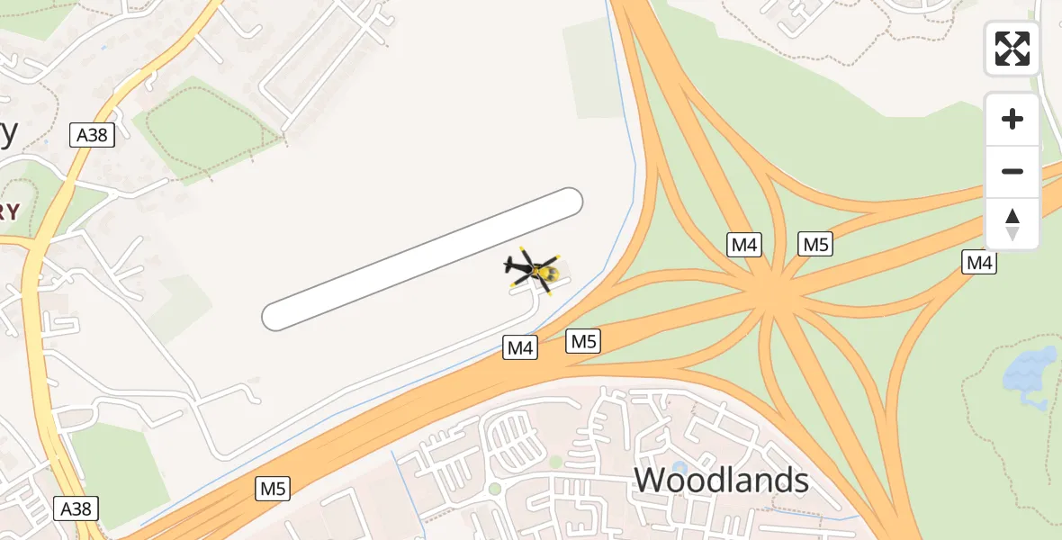 Flight path map showing Police Helicopter route from Almondsbury Helicopter Base to Almondsbury Helicopter Base