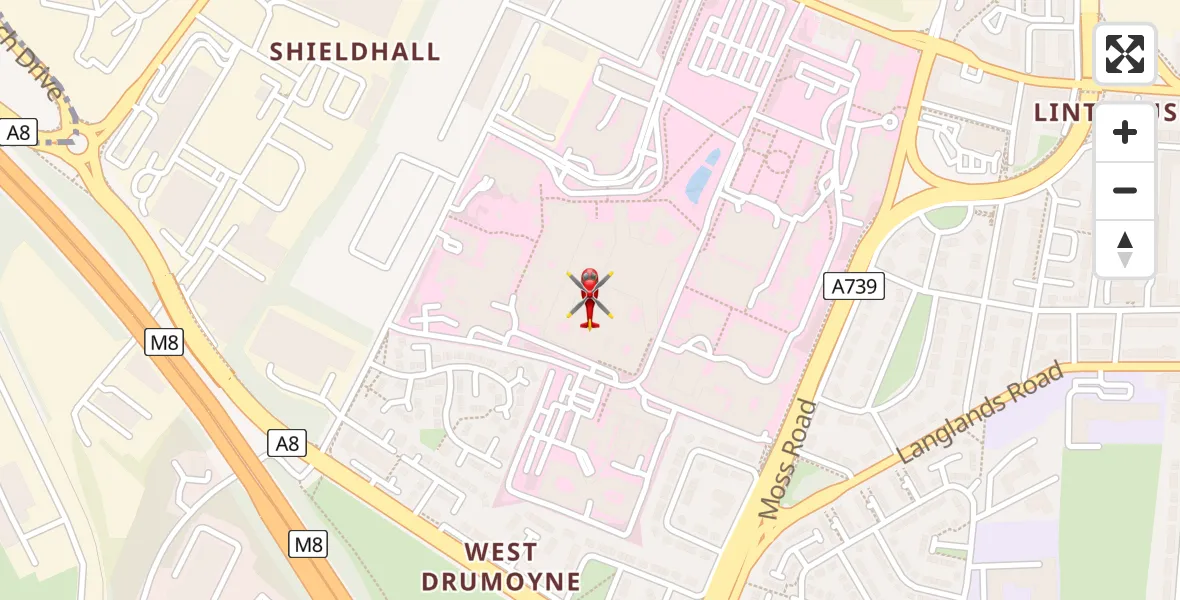 Flight path map showing Air Ambulance Helicopter route from Queen Elizabeth Hospital to Queen Elizabeth Hospital