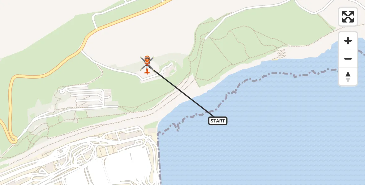 Flight path map showing Coastguard Helicopter route from Dover to Langdon Battery Heliport
