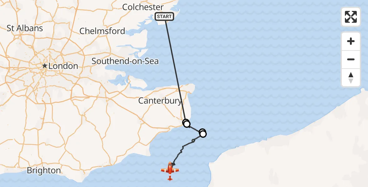 Flight path map showing Coastguard Drone route from Weeley Heath to English Channel