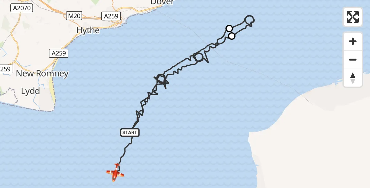 Flight path map showing Coastguard Drone route from English Channel to English Channel