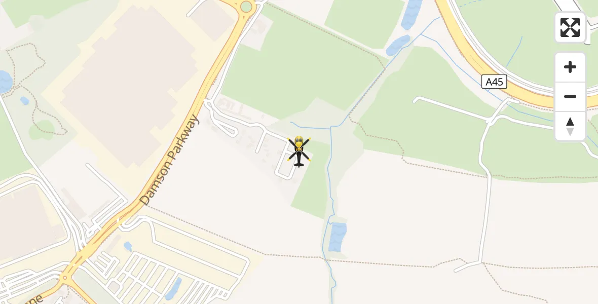 Flight path map showing Police Helicopter route from Solihull to Solihull