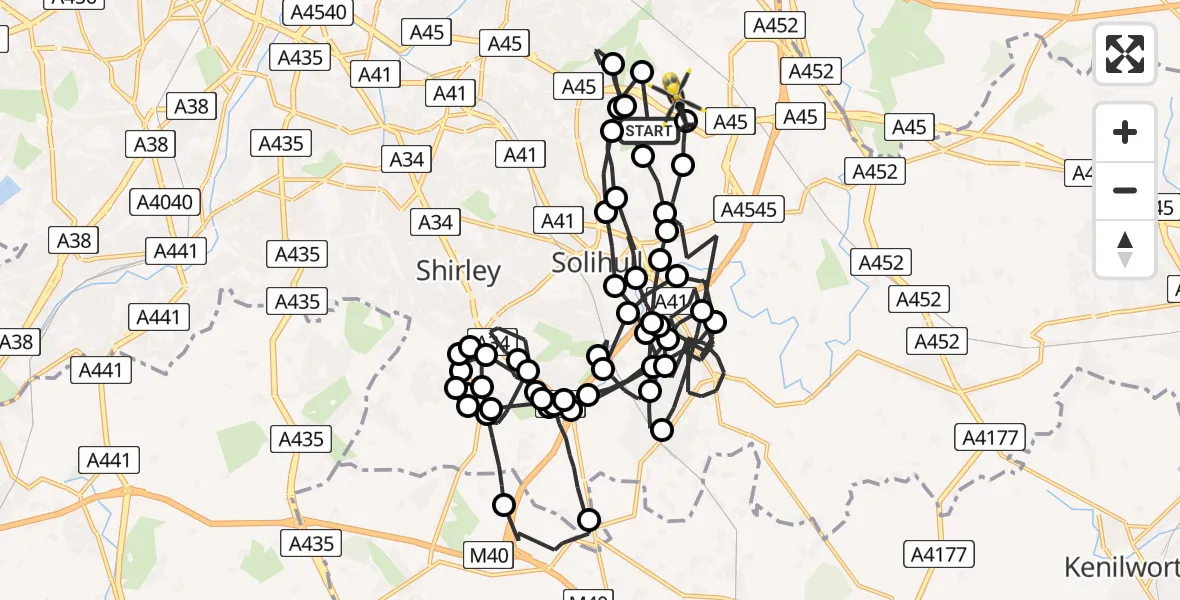 Flight path map showing Police Helicopter route from Elmdon Heath to Birmingham