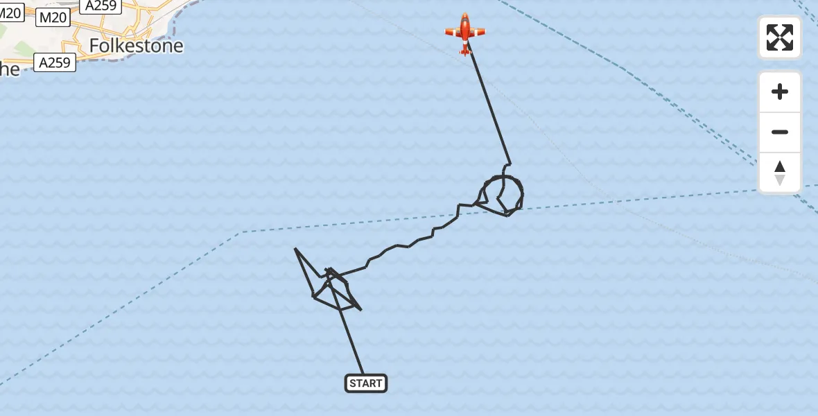 Flight path map showing Coastguard Drone route from English Channel to English Channel