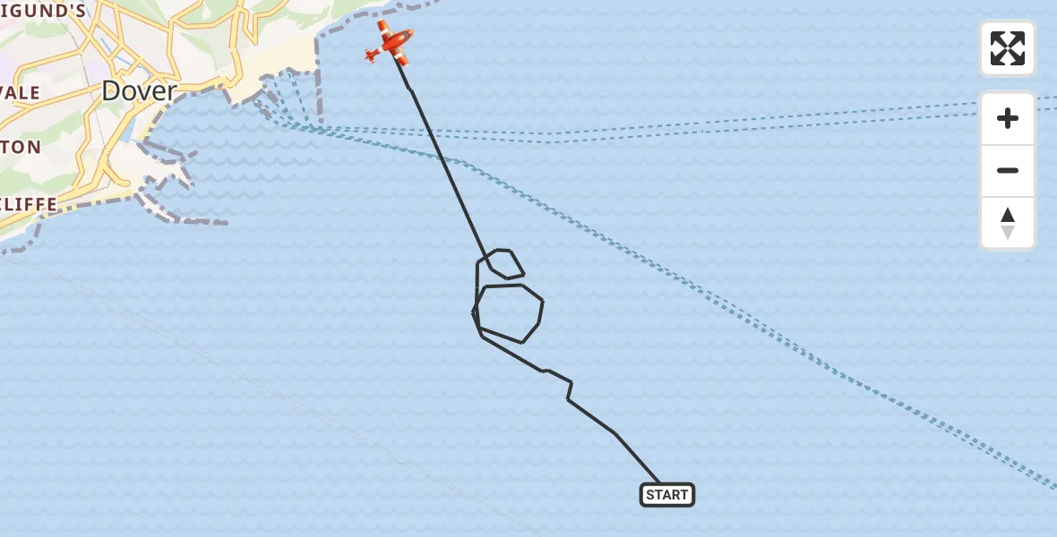 Flight path map showing Coastguard Drone route from English Channel to Dover