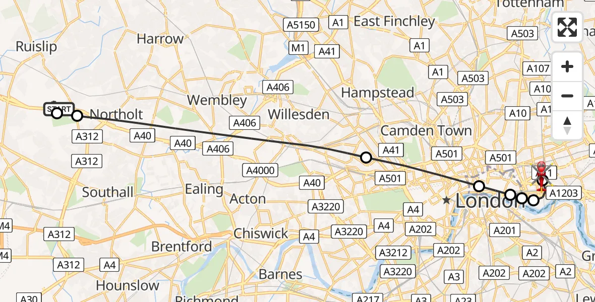 Routekaart van de vlucht: Air Ambulance Helicopter to Royal London Hospital