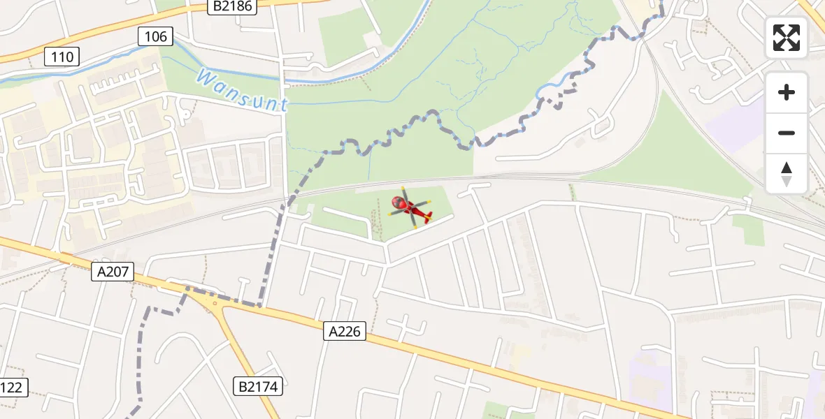 Flight path map showing Air Ambulance Helicopter route from Bowmans to Bowmans