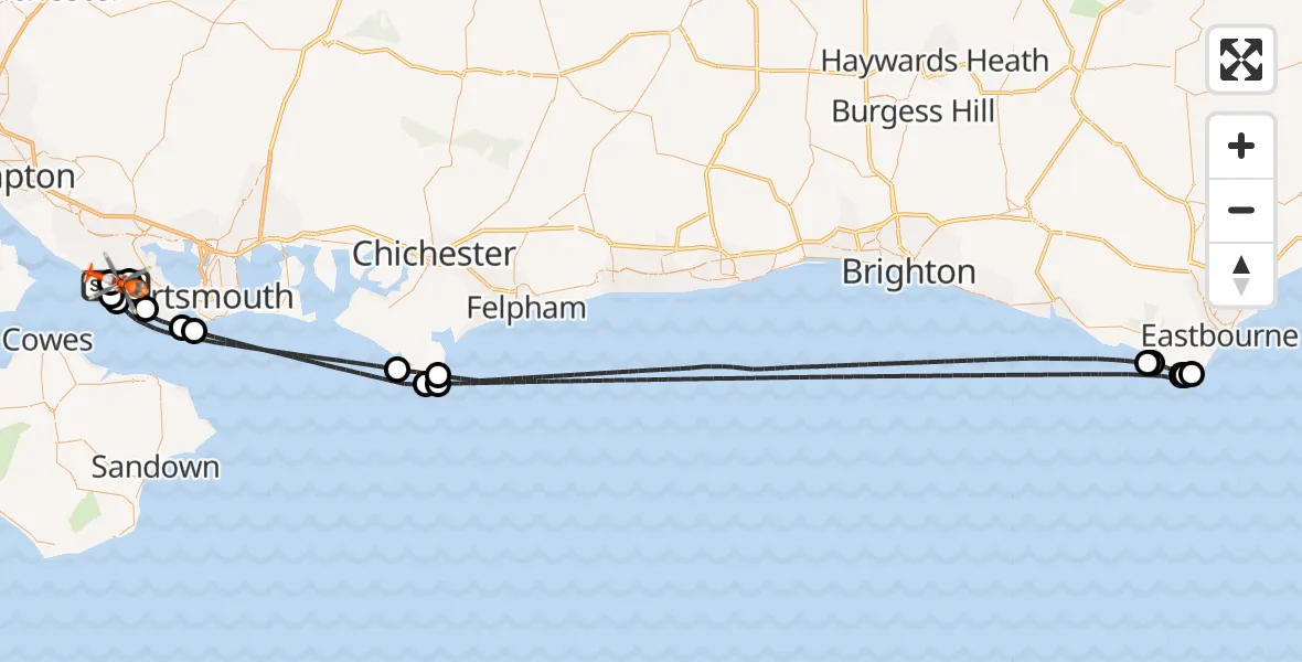 Flight path map showing Coastguard Helicopter route from Solent Airport to Solent Airport