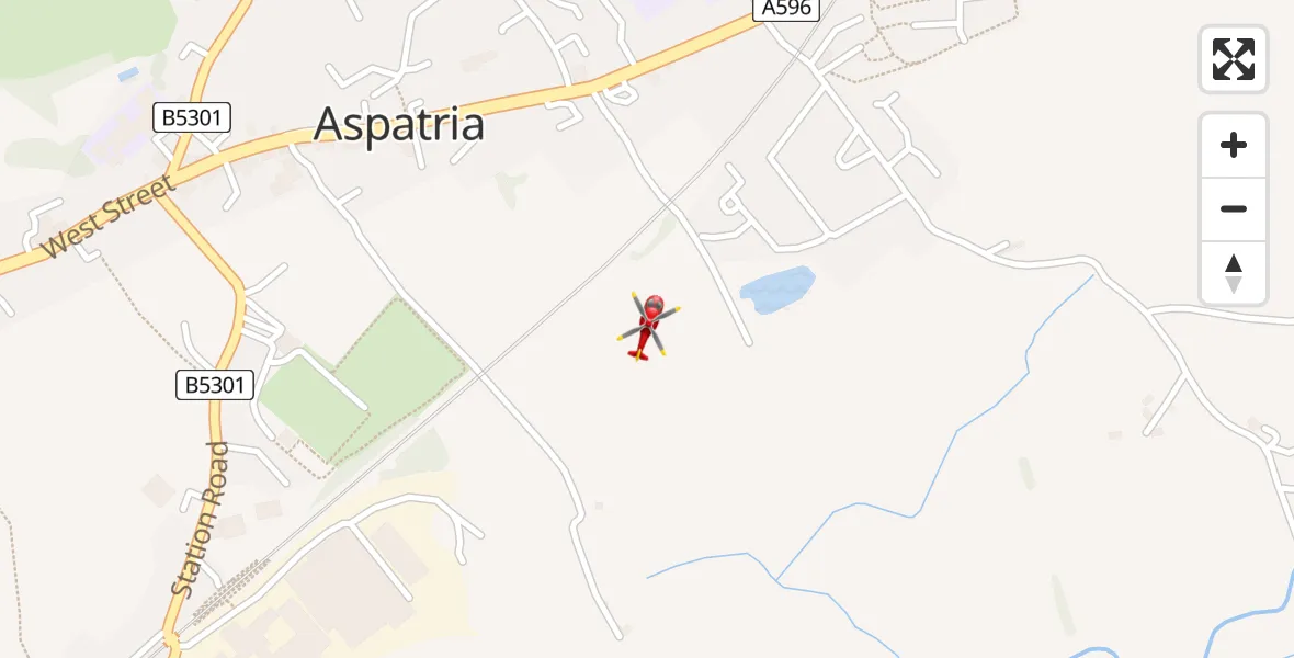 Flight path map showing Air Ambulance Helicopter route from Aspatria to Aspatria