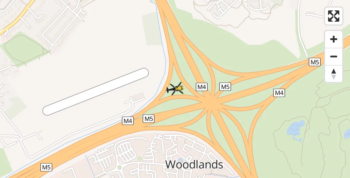 Flight path map showing Police Helicopter route from Almondsbury Helicopter Base to Almondsbury Helicopter Base