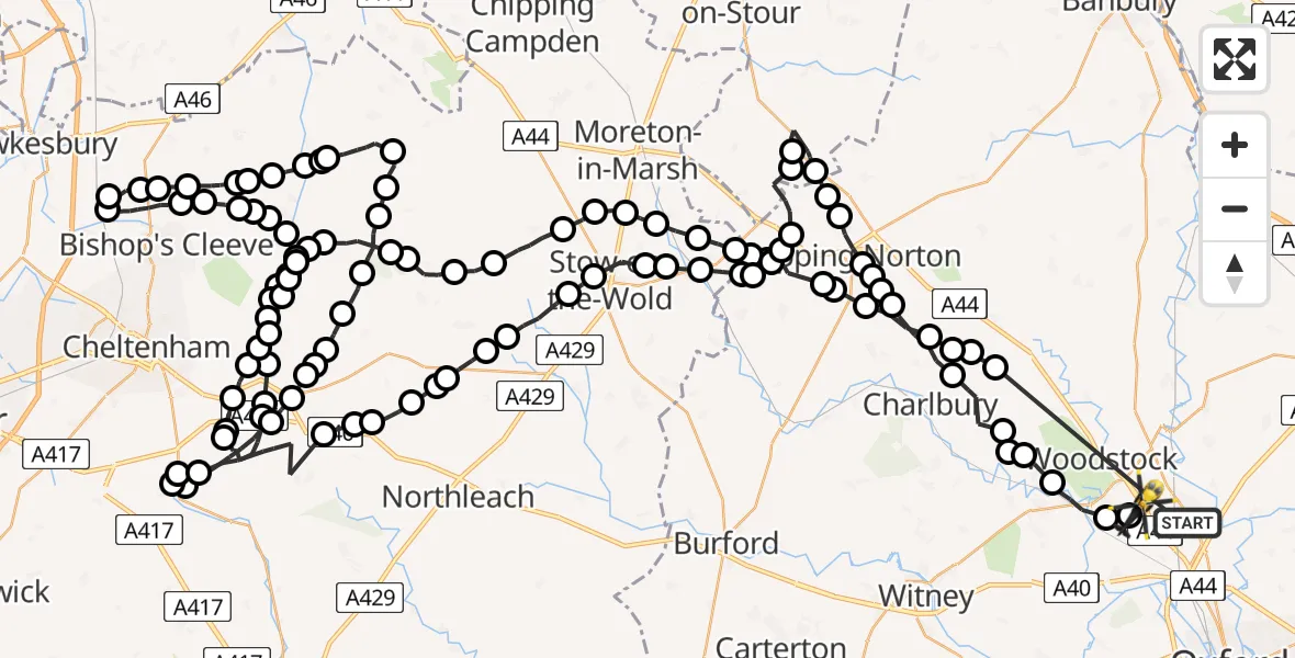 Flight path map showing Police Helicopter route from Kidlington to Bladon
