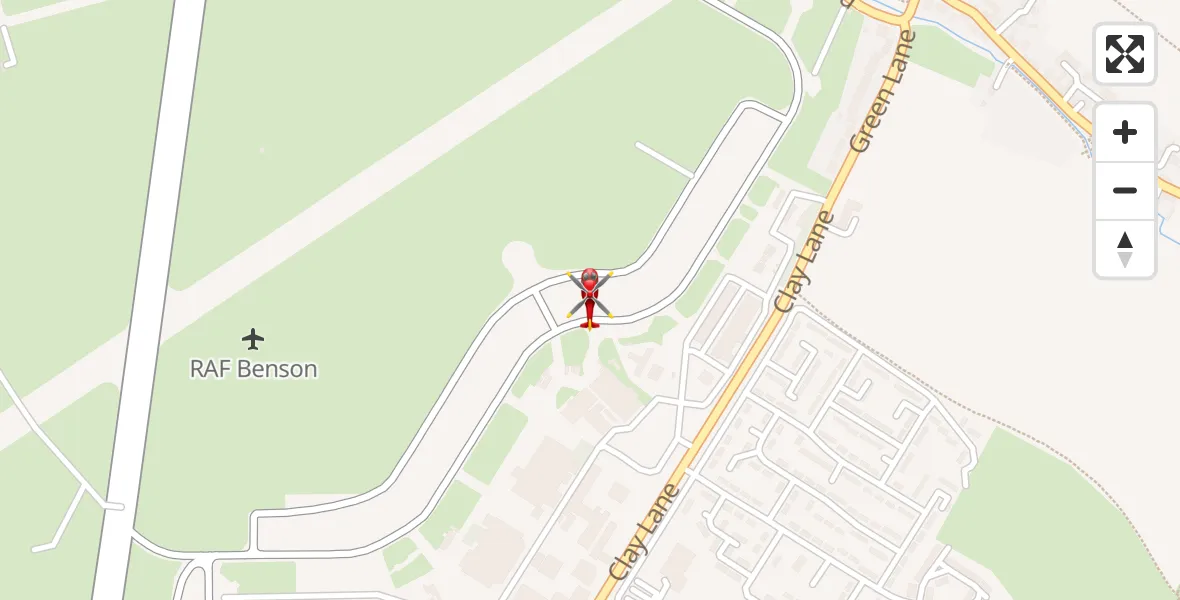 Flight path map showing Air Ambulance Helicopter route from RAF Benson to RAF Benson