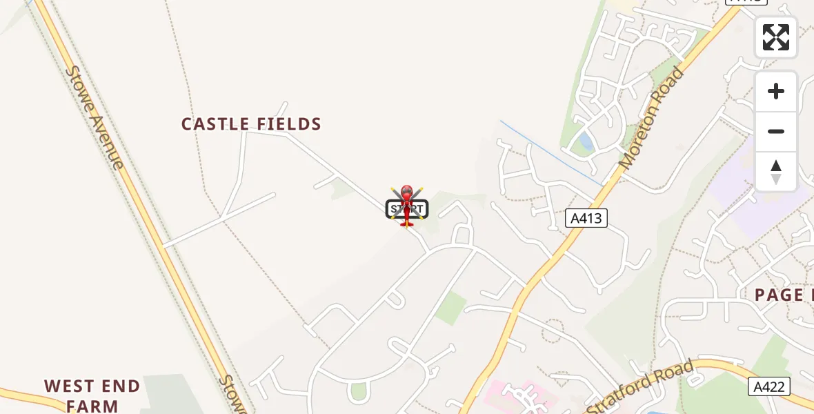 Flight path map showing Air Ambulance Helicopter route from Buckingham to Buckingham
