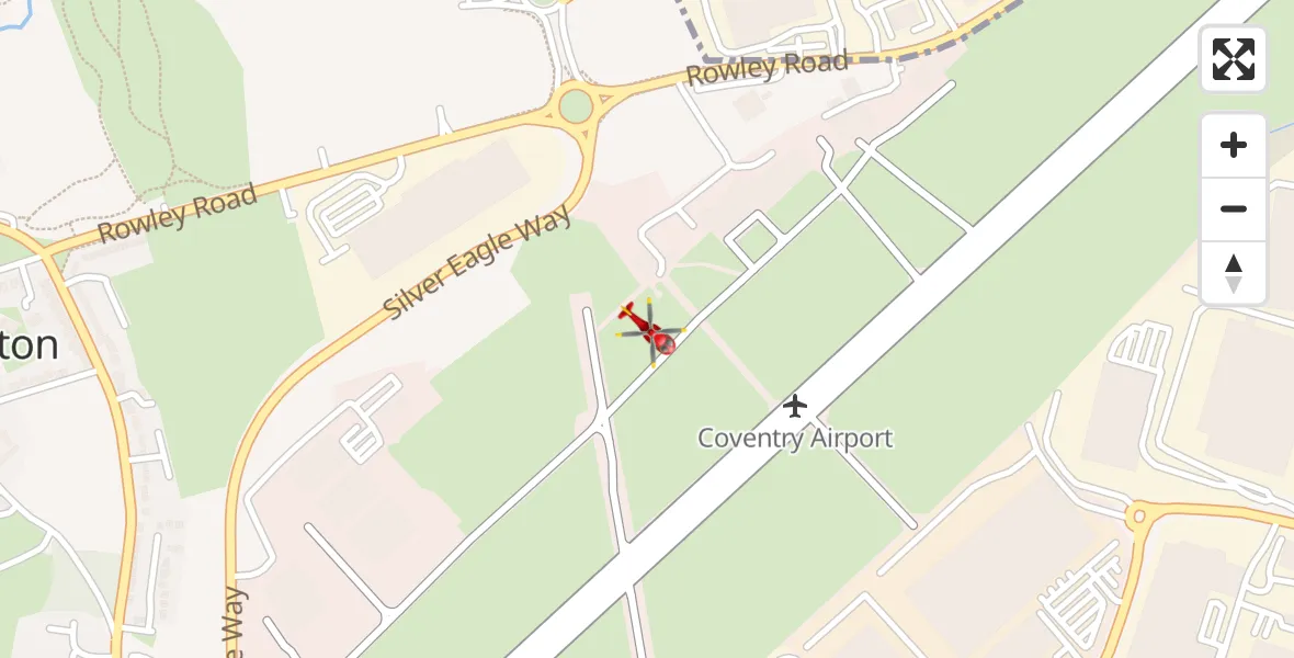 Flight path map showing Air Ambulance Helicopter route from Coventry Airport to Coventry Airport