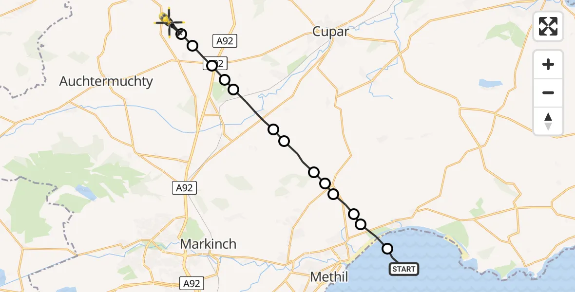 Flight path map showing Police Helicopter route from North Sea to Dunboghill