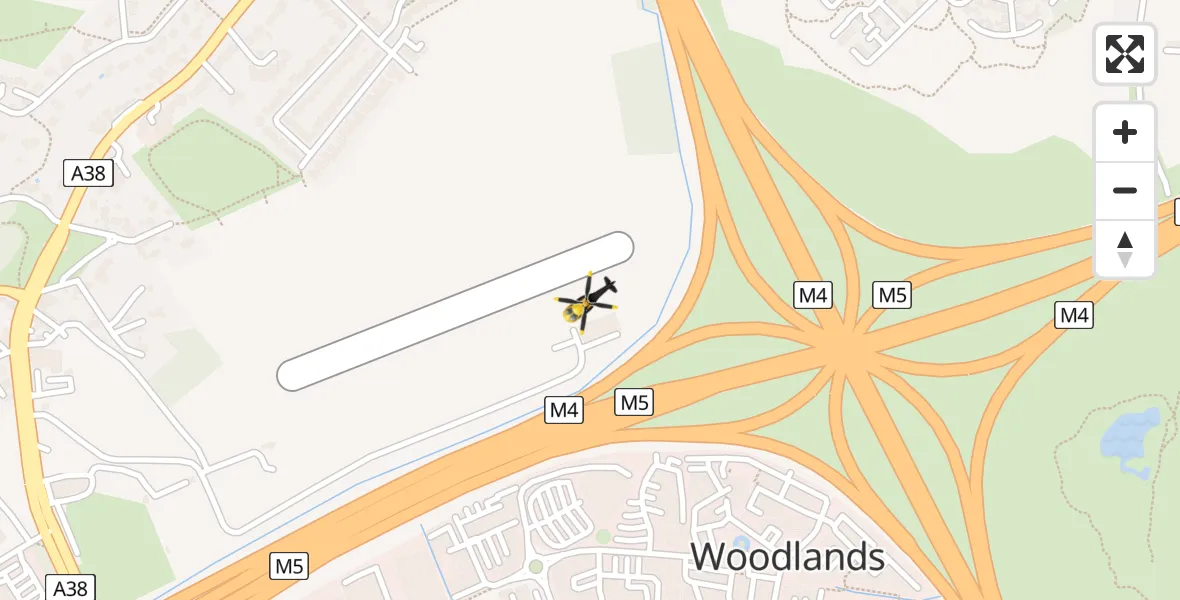 Flight path map showing Police Helicopter route from Almondsbury Helicopter Base to Almondsbury Helicopter Base