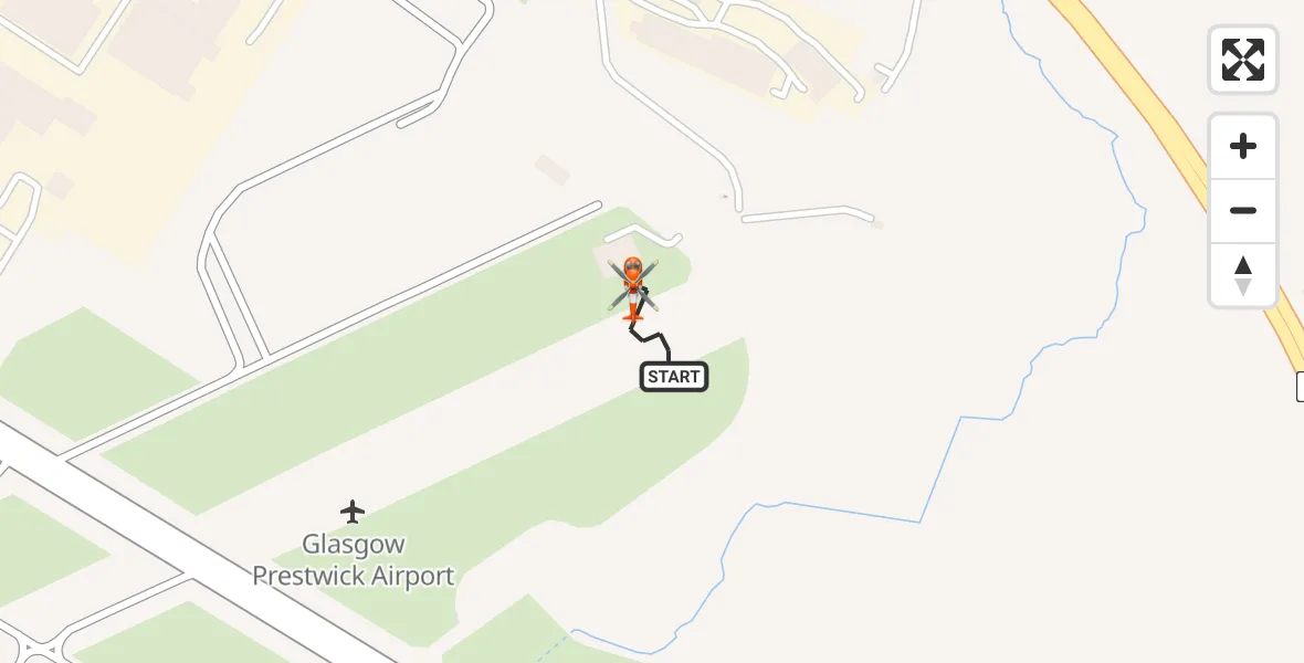 Flight path map showing Coastguard Helicopter route from Glasgow Prestwick Airport to Glasgow Prestwick Airport