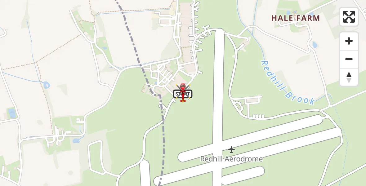 Flight path map showing Air Ambulance Helicopter route from Redhill Aerodrome to Redhill Aerodrome