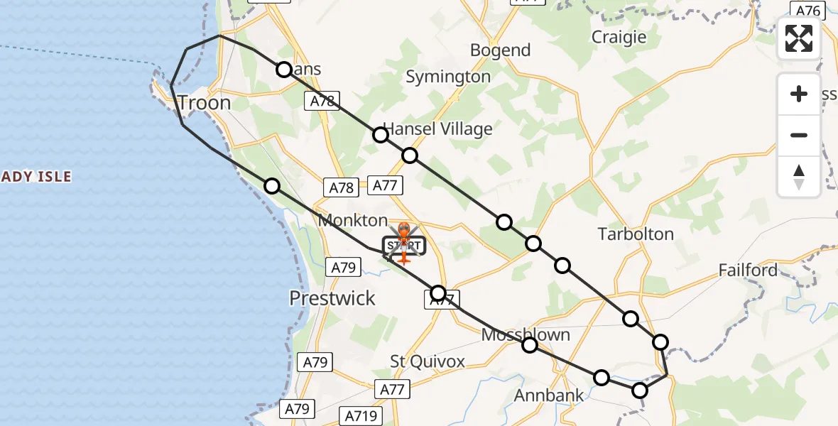 Routekaart van de vlucht: Coastguard Helicopter to Glasgow Prestwick Airport