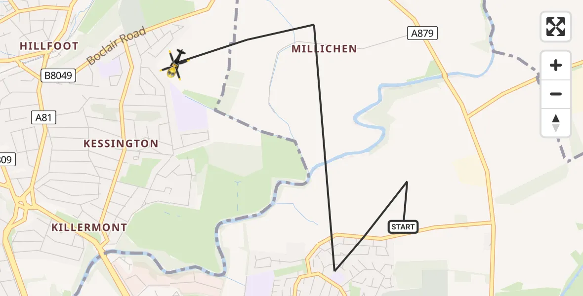 Flight path map showing Police Helicopter route from Glasgow to Glasgow