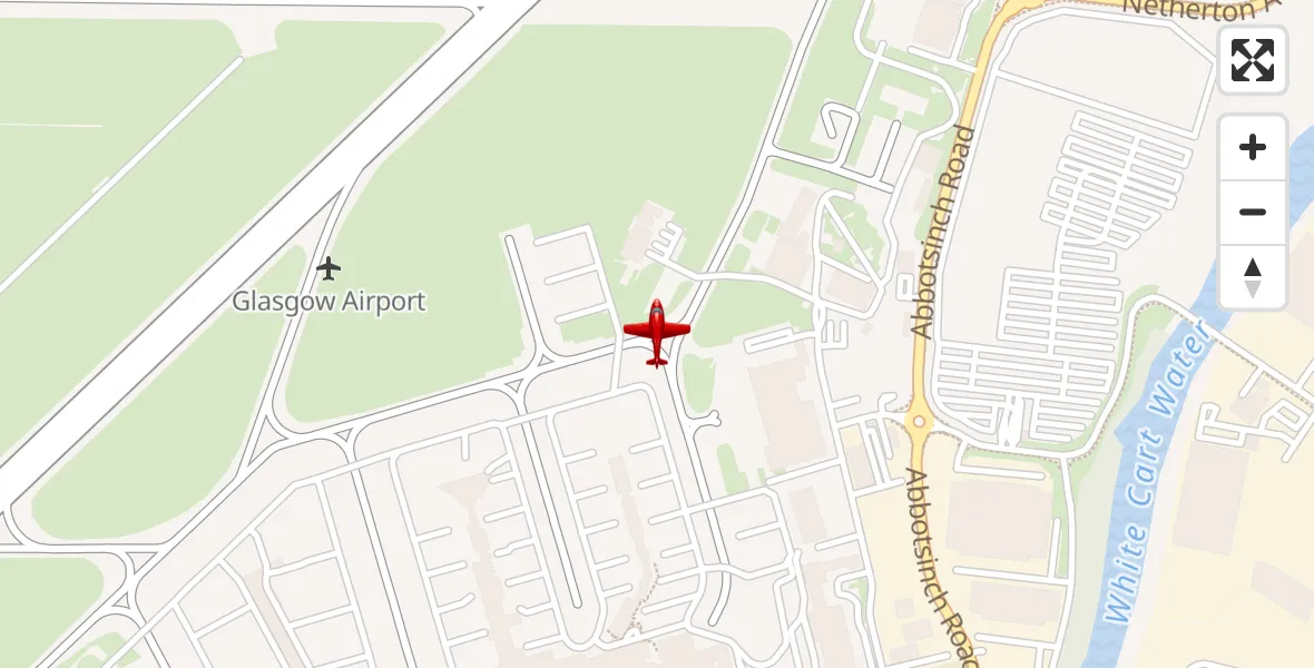 Flight path map showing Air Ambulance Aircraft route from Glasgow Airport to Glasgow Airport