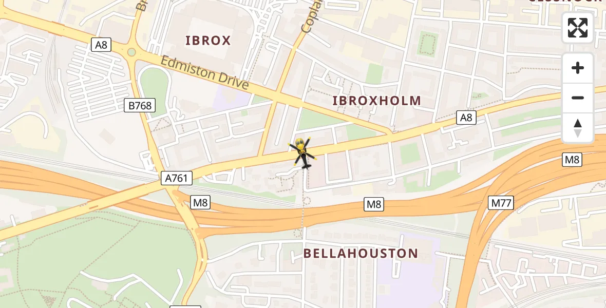 Flight path map showing Police Helicopter route from Glasgow to Glasgow