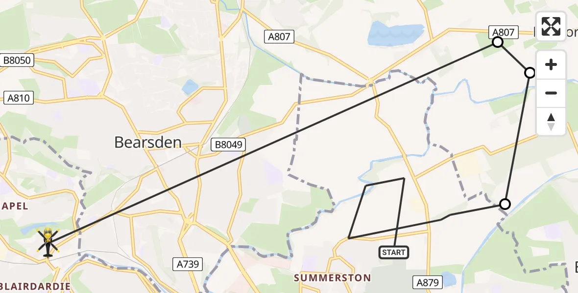 Flight path map showing Police Helicopter route from Glasgow to Glasgow