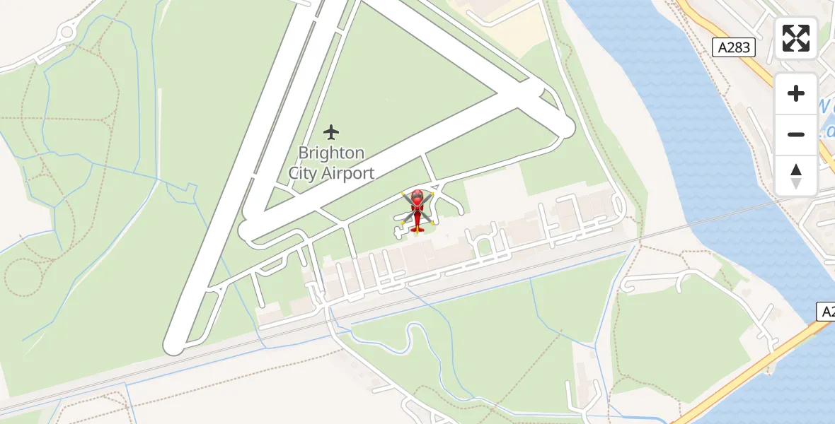 Flight path map showing Air Ambulance Helicopter route from Brighton City Airport to Brighton City Airport